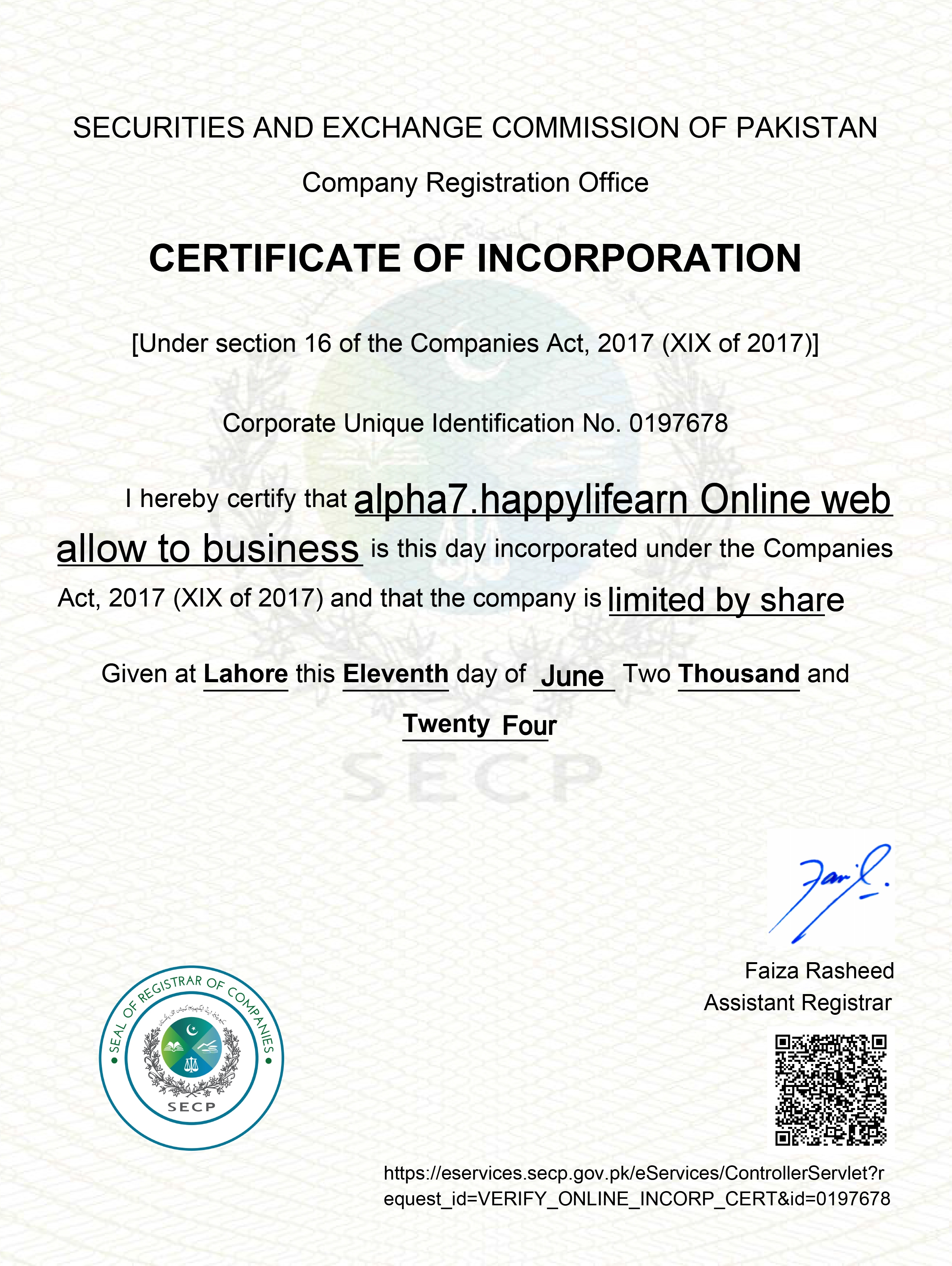 Certificate